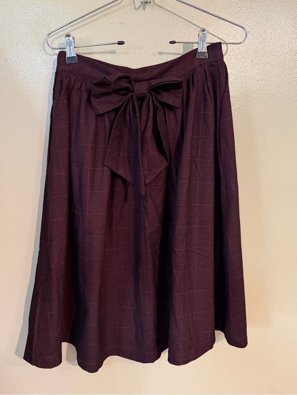 Mod Cloth Women’s Bow-Waist A-Line Skirt - Dark Plum Plaid S Lined Preppy